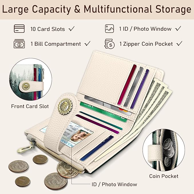 Kelvoris Forest Tree Small Rfid Women Wallet Bifold Zipper Coin Pocket PU Leather Compact Cash Credit Card Holder Travel Wallet for Female Ladies Teen Girls 1 ID Window 10 Card Slots