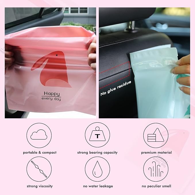 60PCS Easy Stick-On Disposable Portable Car Trash Bag, Waterproof Leakproof Vomit Bags, Firm and Durable, Suitable for Cars, Camping, Travel, Kitchens, Bedrooms, Study Rooms, Office Spaces