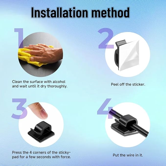 5/8 in Adhesive Cable Clips, 60pcs Outdoor Light Clips, Cord Clips, Sturdy Wire Clips, Finisher Wire Clamp for Home, Car, Office Wire Management Clips (Black, 5/8"-60PCS)