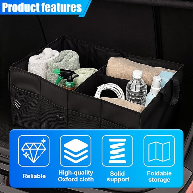 ZIMISI Car Trunk Organizer, Waterproof 600D Oxford Cloth Backseat Car Organizer, Large-capacity Collapsible Multi Compartment Automotive Consoles & Organizers, Travel Accessories for Most Cars (Black)
