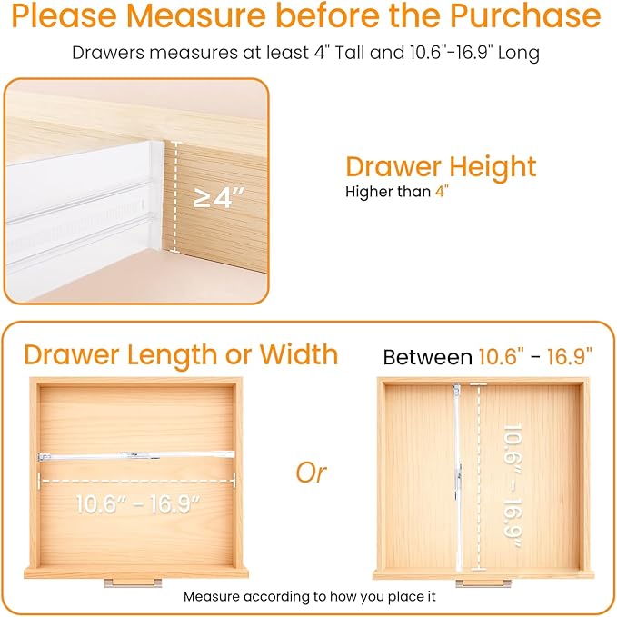 4 Pack Drawer Dividers for Clothes, 4" High 10.6"-16.9" Drawer Divider Adjustable Expandable Dresser Drawer Organizer, Clear Dresser Separators for Clothes, Underwear, Baby Clothes,Cosmetic,Toiletries