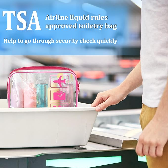 sogiv 3Pcs TSA Approved Toiletry Bag, Clear Travel Toiletry Bag, Clear Makeup Bag, Waterproof Travel Makeup Cosmetic Bag, Carry On Airport Airline Quart Size Travel Bag for Women Men (Pink)