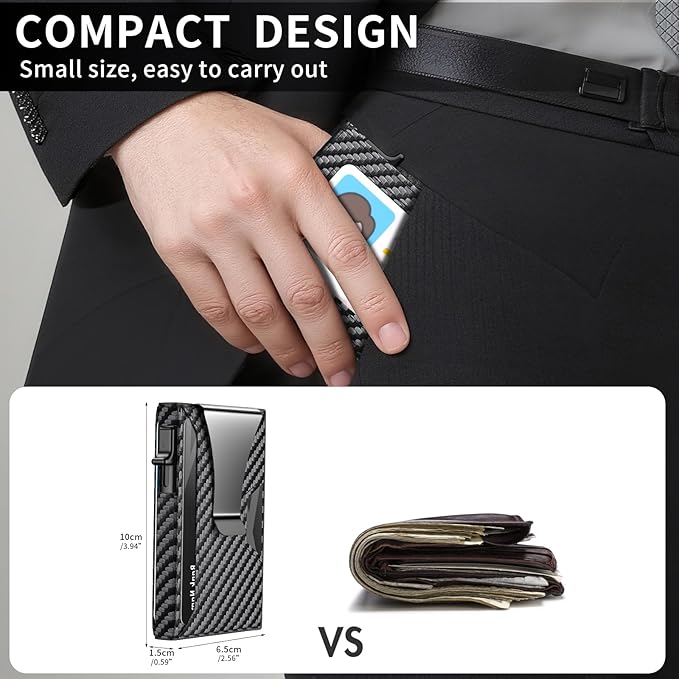 Wallet for Men Slim Minimalist Pop-up Smart Holds 5-6 Cards - RFID Blocking Metal with Money Clip, Credit Card Holder & ID Window,Business Card Cases men accessories(Carbon)