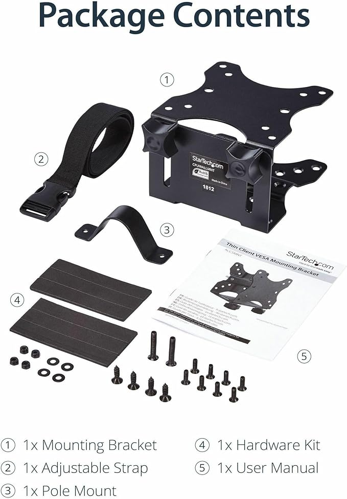 StarTech.com Thin Client Mount - Mini PC VESA Mount - Adjustable .7 to 2.8" - Under Desk Computer Mount - Mac Mini Monitor Mount (ACCSMNT)
