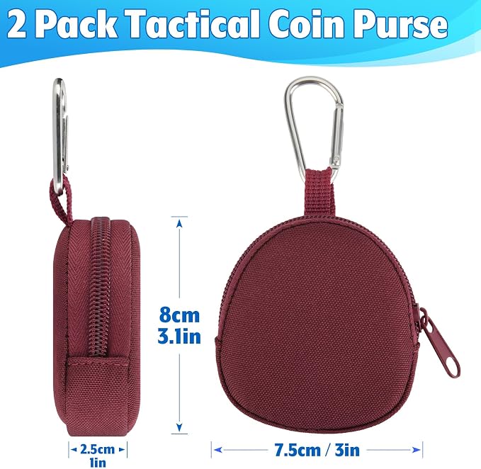 Keychain Pouch Coin Pouch Compact EDC Pouches Data Cable Organizer Earphone Earbuds Storage Zipper Case Bag with Clip on Hook for Mini Gear Bag, Change Wallet (Burgundy)