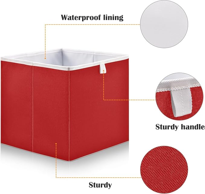 Crimson Red Solid Color Storage Baskets, 15.75x10.63x6.96 inch Foldable Decorative Fabric Storage Bins, Closet Organizer for Shelves, Clothes, Books & Bedroom Organization