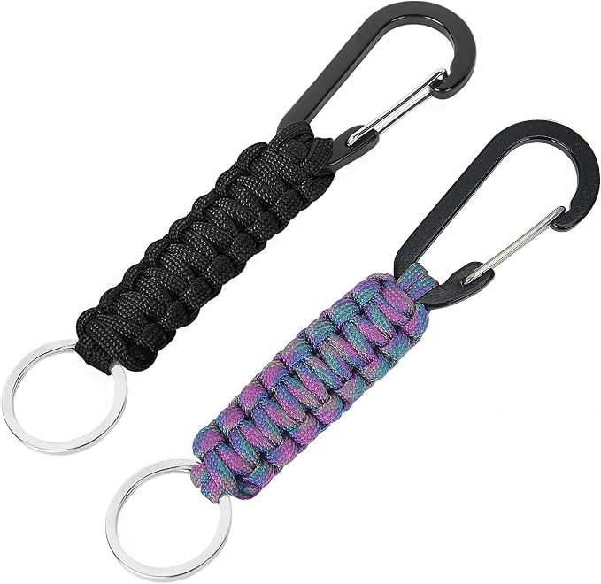 2 Pieces Paracord Keychain with Carabiner,Lanyard Clip for Keys Water Bottle Holder Backpack
