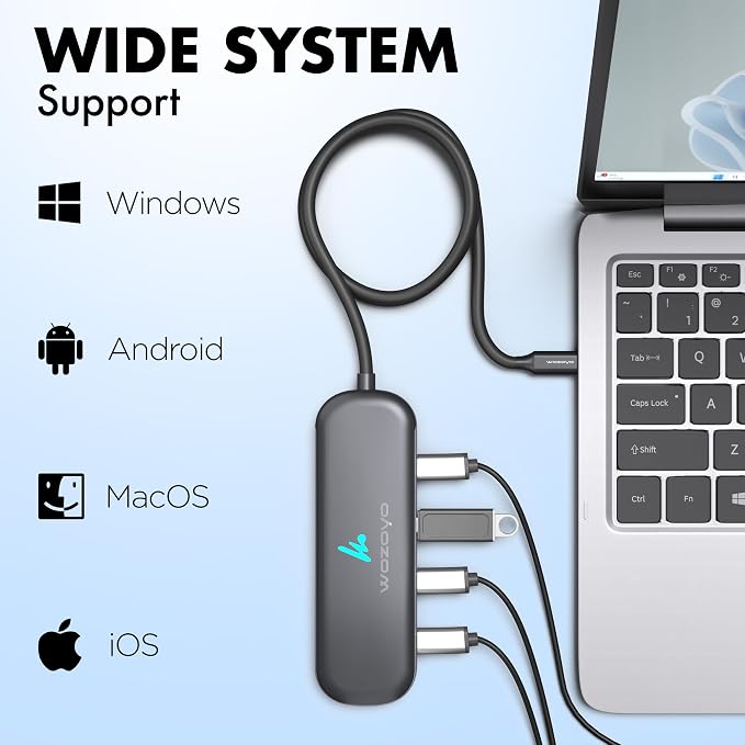 Type C to 4 in 1 Type C Hub, Wozoyo 4XType C 5 Gbps, Data Transfer Upto 5Gbps, Plug & Play, Multiport Type C Hub with 30cm Cable, Compatible with MacBook, Tablet, Smartphones and Type C Devices