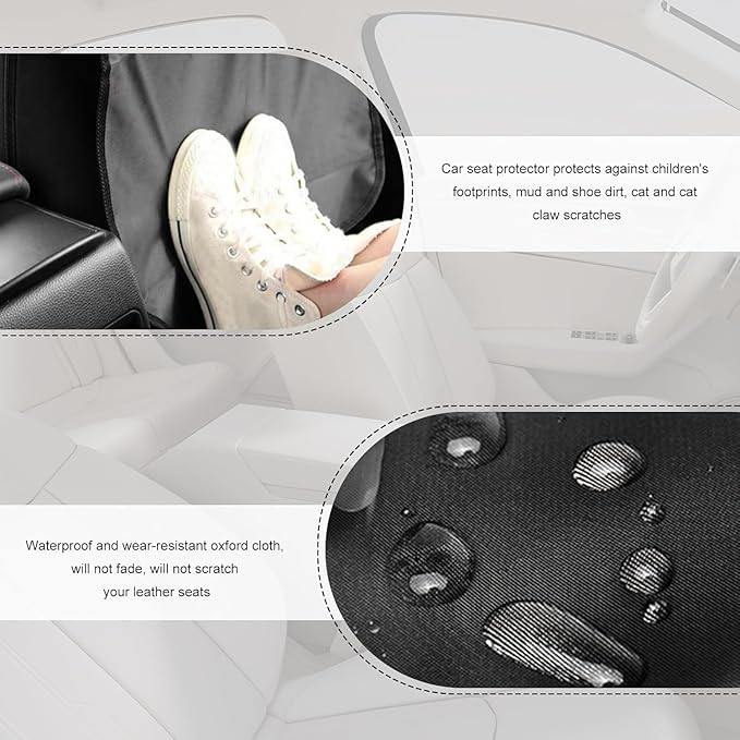 MoNing 2 PCS Kick Mat Back Seat Protector, Waterproof Car Backseat Protective Kick Mat with 2 Mesh Pockets, Large Vehicle Seat Back Kick Mat Organizer for Kids