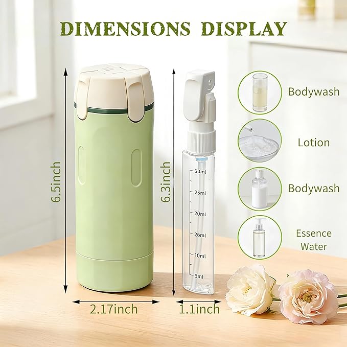 4 in 1 Travel Dispenser, 4 Pack 30ML Travel Bottles for Toiletries With label, Leak Proof Travel Size Containers, Portable Containers for Shampoo Lotion Conditioner Cream (Green)