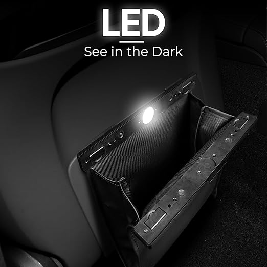 COZILO Leather Car Trash Can with Smart LED Light & Magnetic Closure,Leak-Proof, Odor-Lock Car Trash Bin for Any Cars, Sedans, SUVs, Trucks, Black
