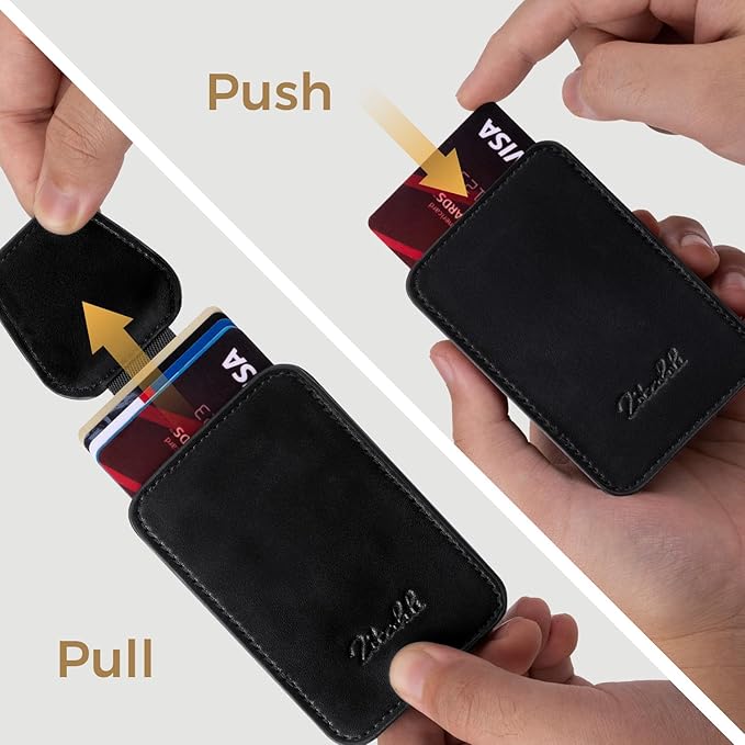 Zitahli Slim Wallet for Men with Pull-Up Tab & Cash Strap - Front Pocket Minimalist Easy Access Card Holder, RFID Blocking, Holds 8 Cards & 10-15 Bills