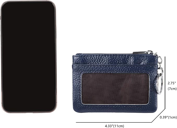Women Genuine Leather Keychain Zipper Change Wallet Small Mini Pocket Size Coin Purse