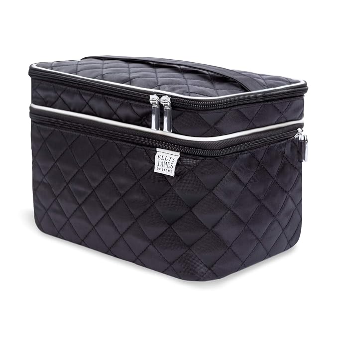 ELLIS JAMES DESIGNS Large Travel Makeup Bag for Women - Black Make Up Bag for Women - Travel Cosmetic Bag - Makeup Case Gifts for Women, Makeup Organizer Bag, Travel Toiletry Bag for Women