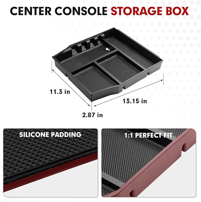 Autorder Center Console Organizer for Ford F-150 F150 2021-2026 Accessories Armrest Storage Box Secondary Insert Tray with 2 Color Mats