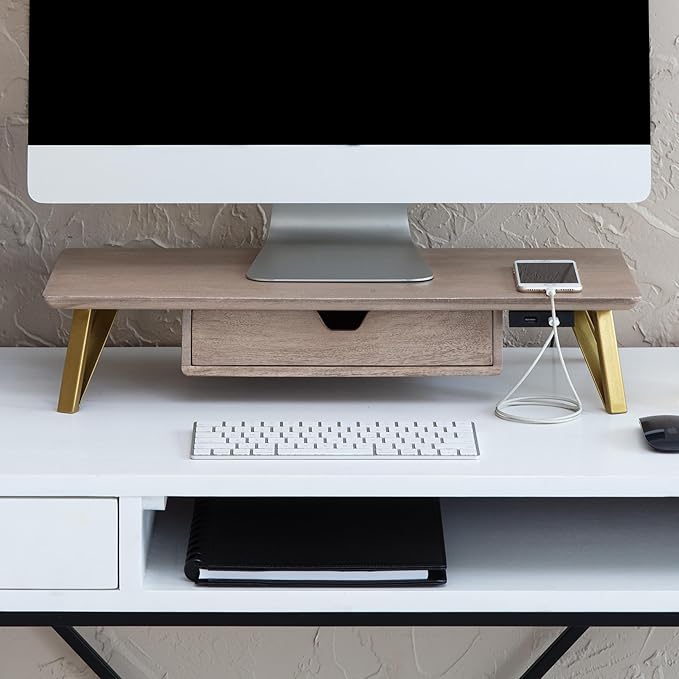 Anji Mountain Monitor Stand - Desktop Organizer & Laptop Riser, Ergonomic Monitor Riser, Space-Saving Monitor Stand for Desk, Durable Construction, Easy Assembly, Ideal for Home & Office,Biscotti