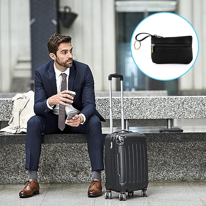 Coin Purse for Men,Coin Pouch with Zipper for Men Women,Genuine Leather Mini Coin Pocket Pouch Change Holder Mens Tray Purses Coin Purse Cash Change Wallet Key Holder Money Pouch