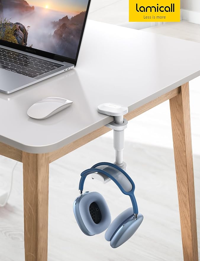 Lamicall Headphone Stand, Headset Holder - [2025 Upgarded] 360° Rotating Headphone Hanger, Earphone Holder Hook Mount Clamp Under Desk for Airpods Max, Sennheiser, More, White