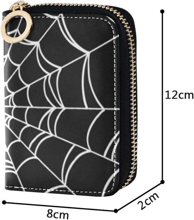 Spider Web RFID Credit Card Holder Wallets Accordion for Women Leather Zipper Card Case Accordion Wallet for Ladies Girls