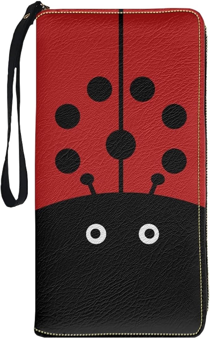 Bulopur Ladybugs Print Womens Wristlet Wallet PU Leather Waterproof Ladies Purses Handbag Zip Around Coin Cash Clutch Card Organizers Gifts for Girlfriend