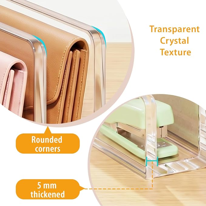 Clear Acrylic Mail Holder, 5-Compartment Vertical Letter Organizer for Desk, Space-Saving Desktop Files, Bills& Notebooks Holder for Home, Office & School