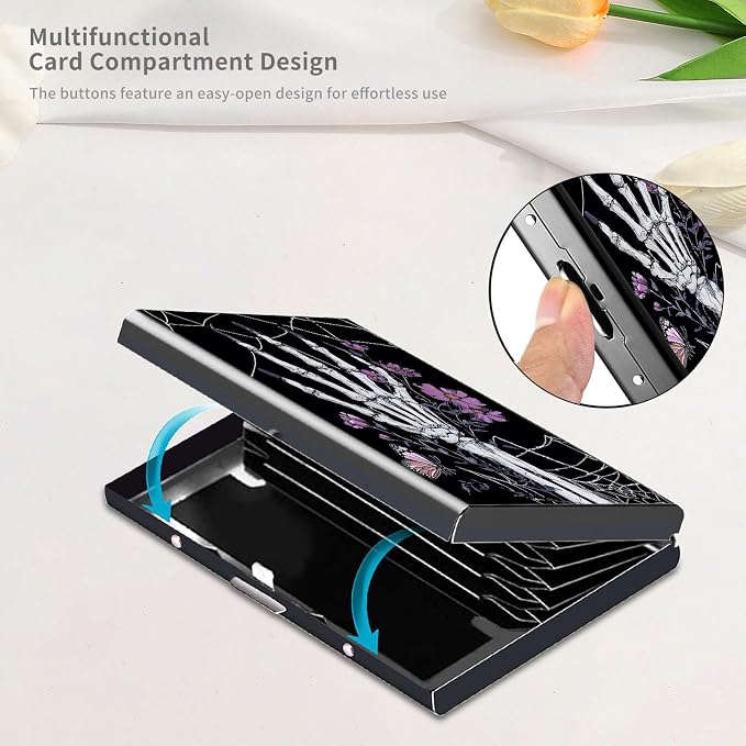 RFID Metal Wallet Credit Cards Holder Slim Mini Business Card Holder Metal ID Case Gift for Men Women,Spider Webs