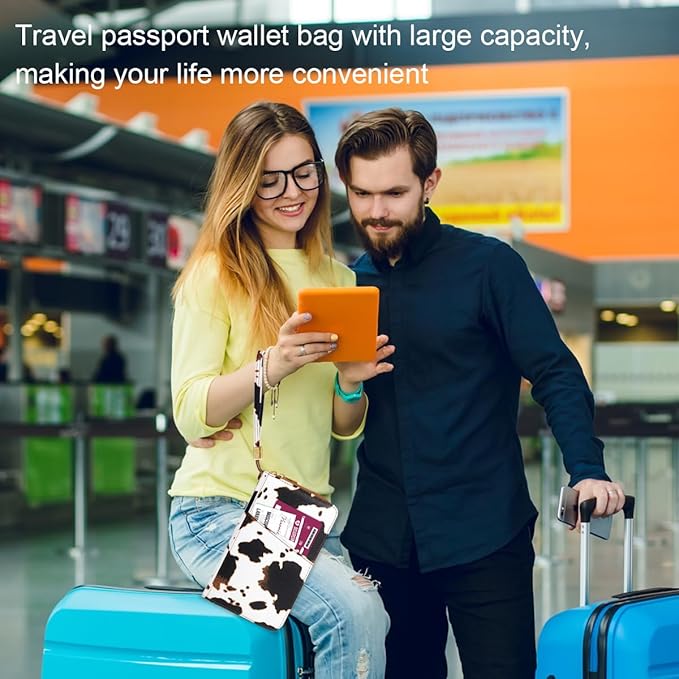 Family Passport Holder Wallet 6 Slots for Passport RFID Blocking Document Organizer PU Leather Mulit-purpose Travel Wallets Credit Cards Holder for Women Men, Brown Cow