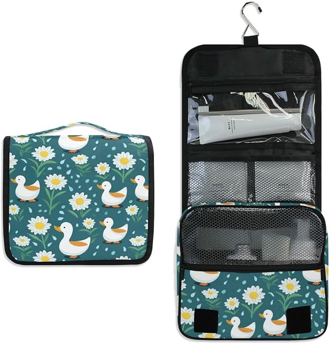 Hanging Travel Toiletry Bag 649 Duck Green Flowers Kit Makeup Case Cosmetics Organizer for Men Women