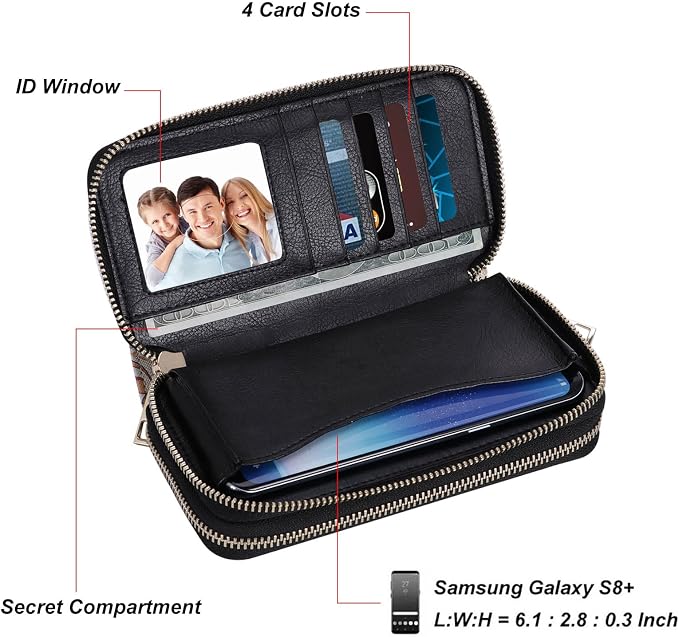 Cellphone Wallet for Women Dual Zipper Long Purse with Removable Wristlet