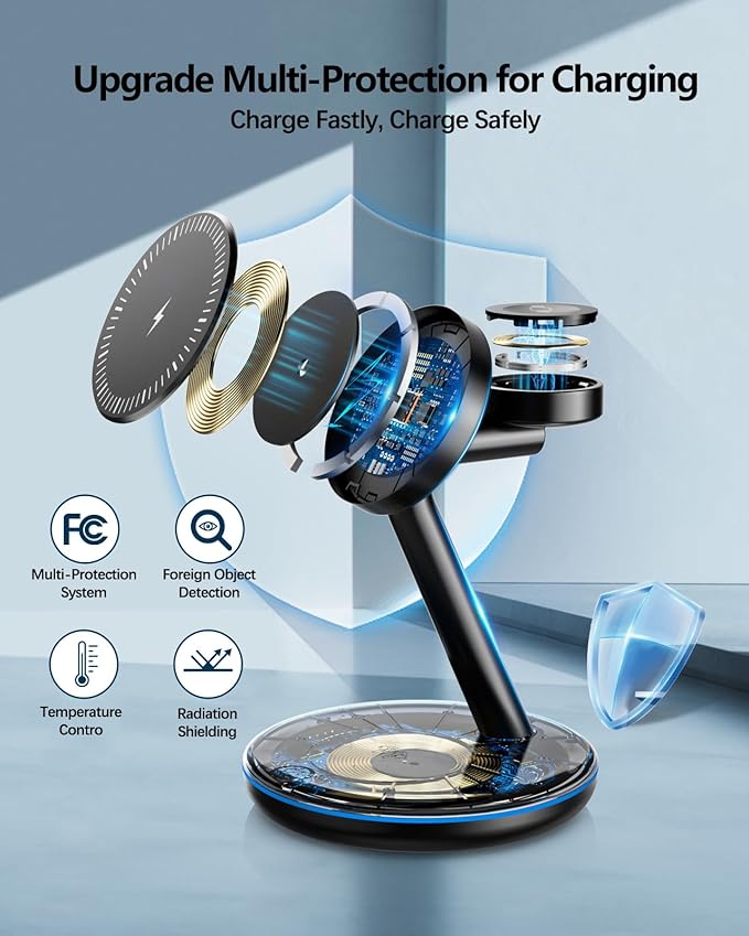 3 in 1 Charging Station for Apple Devices 18W Fast Mag-Safe Charger Stand Magnetic Wireless Charger Station for iPhone 17 16 15 14 13 12 Pro/Pro Max/Plus/Mini AirPods 2/3/Pro iWatch Ultra 2-8 Serials