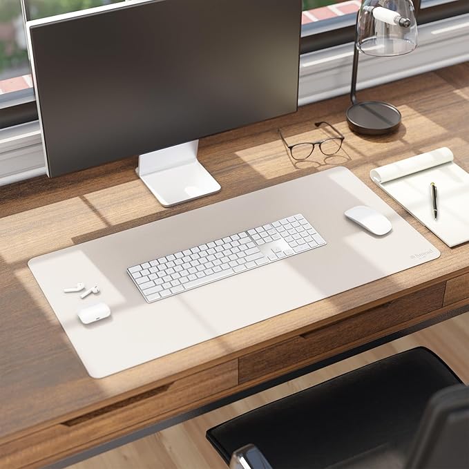 Smead Desk Pad, Vegan Leather Desk Mat with Non-Slip Faux Suede Backing, Perfect Desk Organizer for Office Decor, 31.5” x 15.7” Medium, Sandstone (64831)