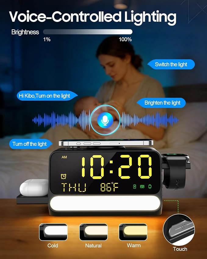 Upgraded 7-in-1 Wireless Charging Station for Apple&Samsung,Magnetic Charger with Voice-Controlled Night Light,for iPhone 17/16/15/14 Pro Max,Samsung Galaxy,Google Device,Apple&Samsung Watch,AirPods