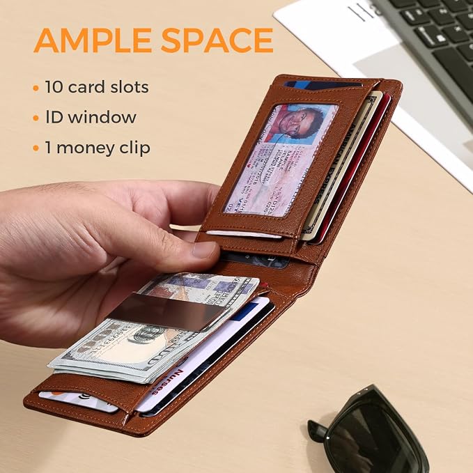 RUNBOX Slim Money Clip Wallets for Men and Teen Boys RFID Blocking 11 Card Holder Minimalist Small Leather Bifold Novelty Men's Wallet Front Pocket Gift Box