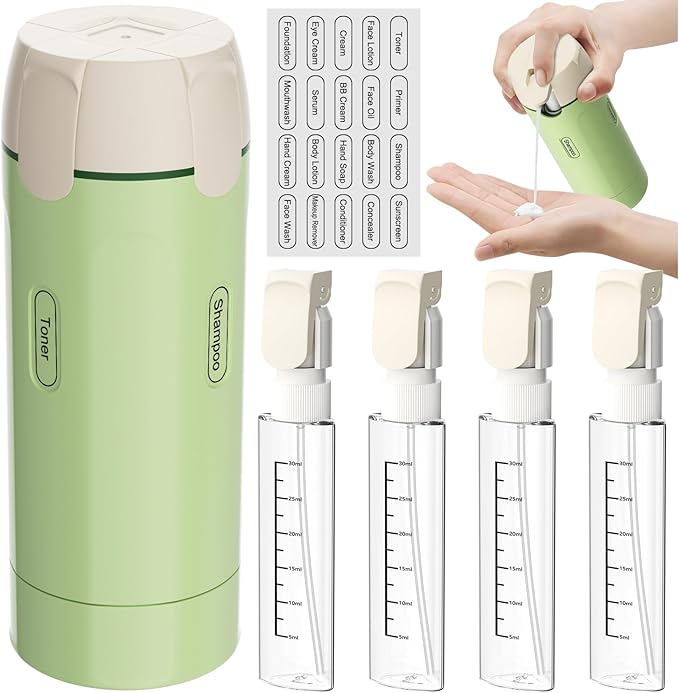 4 in 1 Refillable Travel Dispenser,Portable Travel Toiletries Bottle Set,Travel Size Shampoo and Conditioner Bottles,Toiletries Leak Proof Travel Size Containers for Vacation Business Trip
