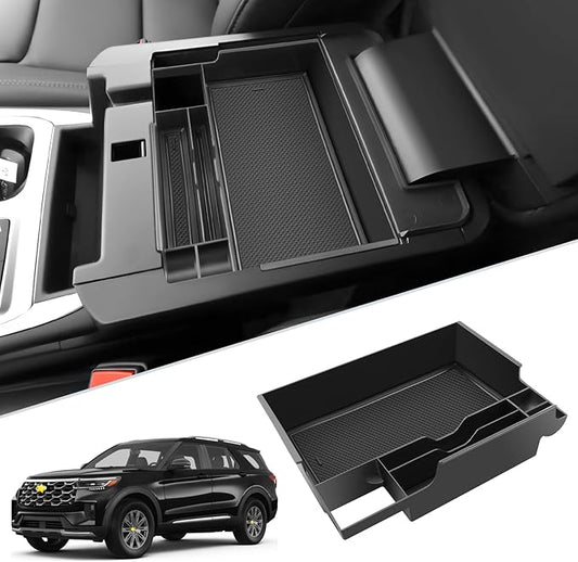 SKTU for 2023 2024 2025 2026 Ford Explorer Accessories Center Console Organizer for 2020-2026 Ford Explorer Console Tray 2023 2024 2025 2026 Explorer Middle Console Organizer with Coin Holder (Black)