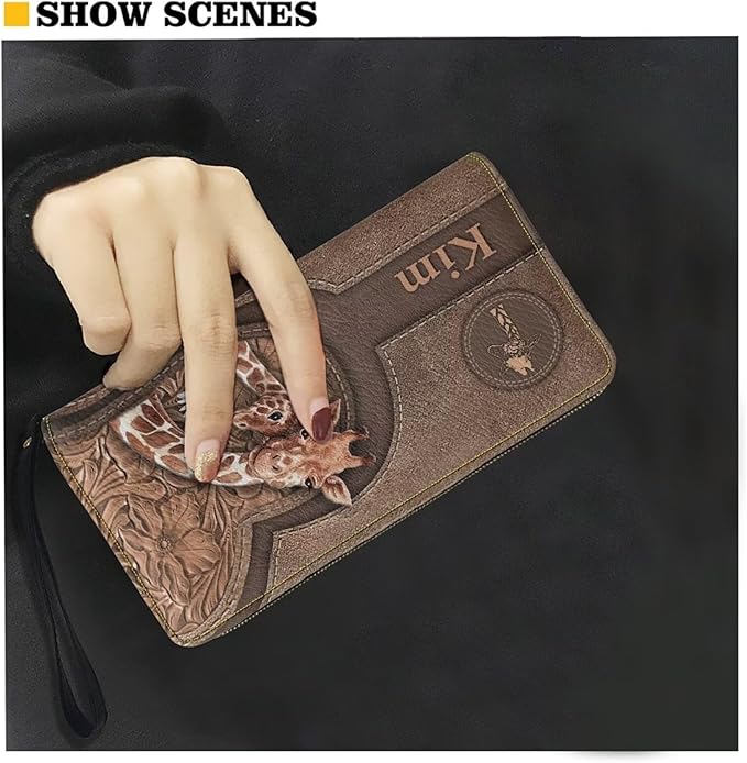 Bulopur PU Leather Wallet for Women Custom Name Small Wallet Purse Giraffe Wristlet Wallets Waterproof Rifd Blocking Cash ID Card Holder Clutch Purses for Shopping Travel Personalized Gifts for Sister