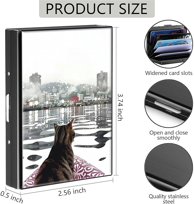 Credit Card Holder, Sea Cat Art Design Mini RFID Blocking Aluminum Wallet Slim Metal Hard Case Shell Travel Wallet ID Case Small Credit Cards Case Business Cards for Women Men Girls