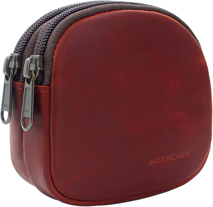 Jack&Chris Coin Purse for Men, Genuine Leather Mini Coin Wallet Zipper Pocket with Back Belt Loop, Coin Bag for Men