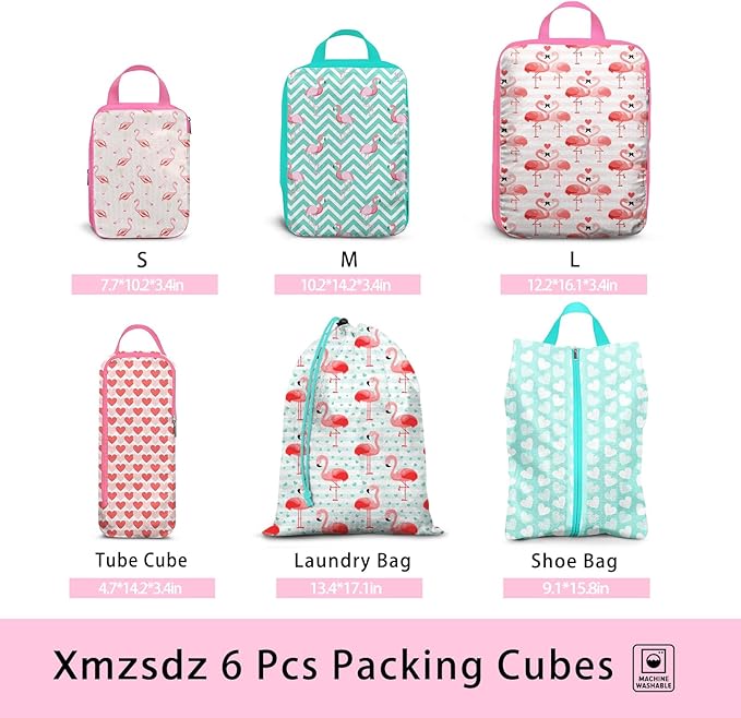 6 Pcs Compression Packing Cubes, Packing Cubes for Travel, Waterproof Luggage Organizer Bags Set, Cute Packaging Cubes for Women Kids Backpack Carry-Ons