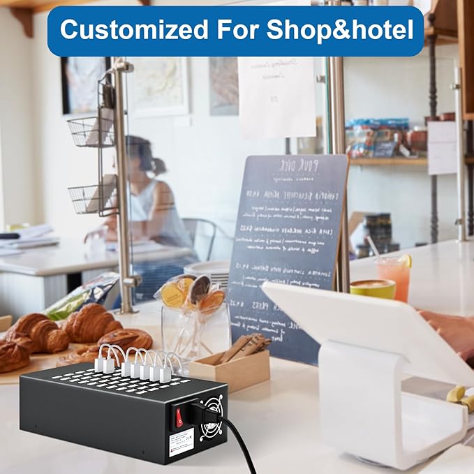 50 Port 200 Watt (40A) USB Charging Station, USB Fast Charger with Intelligent Protection, Multiple US? Desktop Chargers, Suitable for Hotels, Shops, Schools, Shopping Malls
