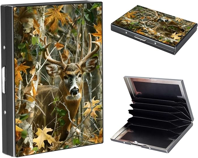 RFID Metal Wallet Credit Cards Holder Slim Mini Business Card Holder Metal ID Case Gift for Men Women,Camouflage Deer
