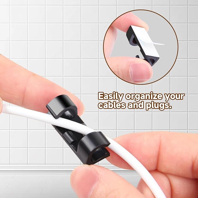35Pcs Finisher Wire Clamp, Adhesive Cable Management Clips, Nylon Wire Holders for Cords, Wire Clips, Cord Clip for Car, Wall, Under Desk, TV PC Cable Management (Black, Large-35PCS)
