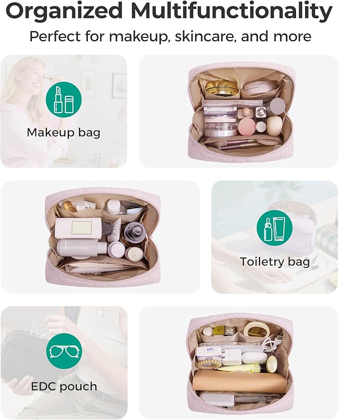 BAGSMART Makeup Bag, Wide Opening Cosmetic Bag Compact & Spacious, Water-Resistant Travel Organizer Pouches for Women (Leopard Print)