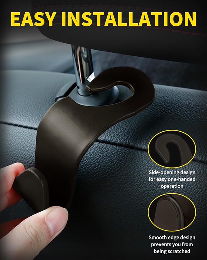 8 Pack Car Seat Headrest Hooks with 44 Pounds Load Capacity, Hangers Storage Organizer Universal Car Interior Accessories for Handbags Water Bottles Purse Coats Umbrellas, Brown