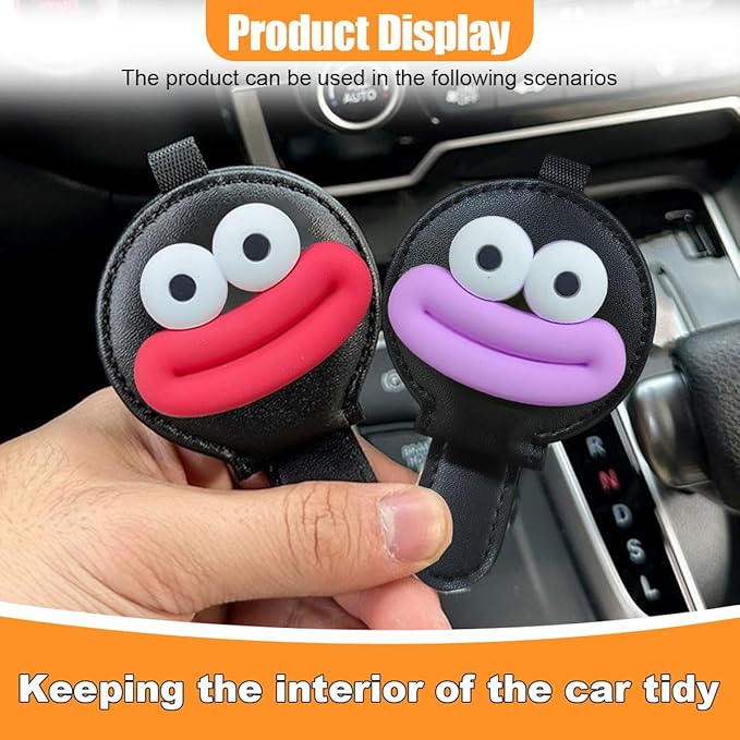 2PCS Sunglasses Holder for Car Visor, Magnetic Leather Ticket Card Clip, Sausage Mouth Sunglass Mount for Different Size Eyeglasses, Cartoon Car Visor Decoration Accessory (Red/Purple/Black)