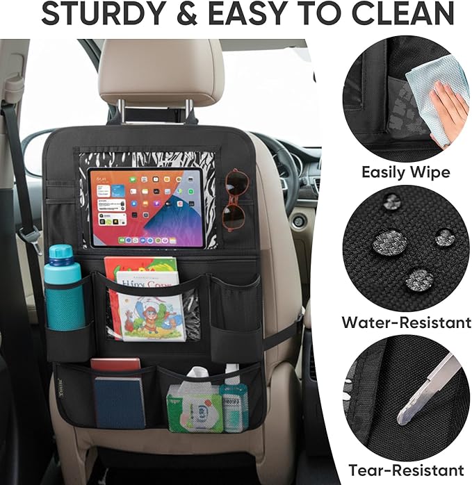 BALEINE Backseat Car Organizer, Back Seat Car Organizers and Storage, Kick Mats Back Seat Protector, Travel Accessories for Most Automotive (1 Pack, Black)
