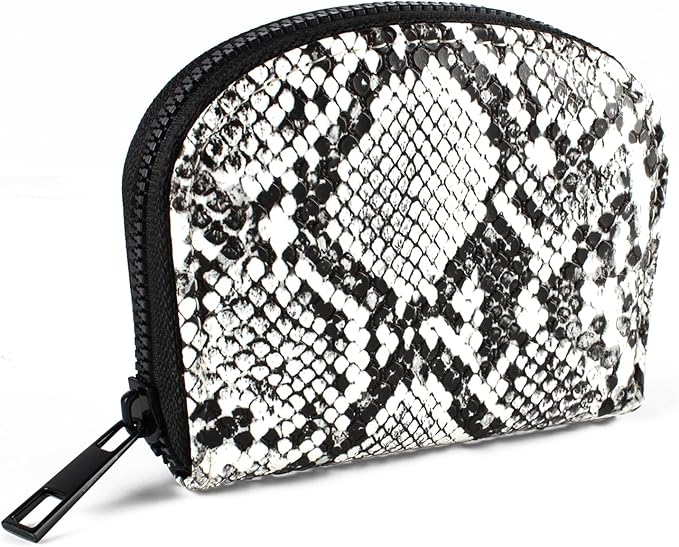 Small Zip Wallet Credit Card Wallet Coin change case Holder for women PU Leather(Grey Snake)