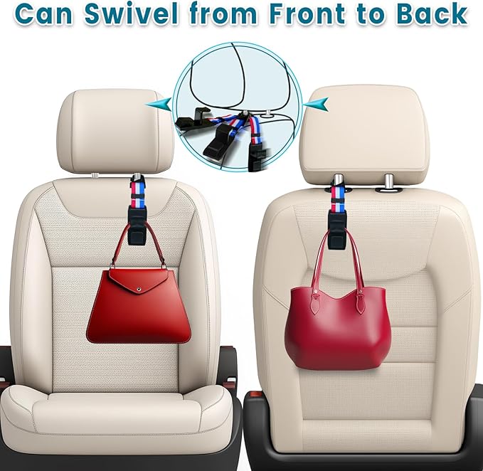 Purse Hook for Car, Adjustable Headrest Bag Seat Hooks Back, Car Accessories for Women, Coloured, 4 Pack