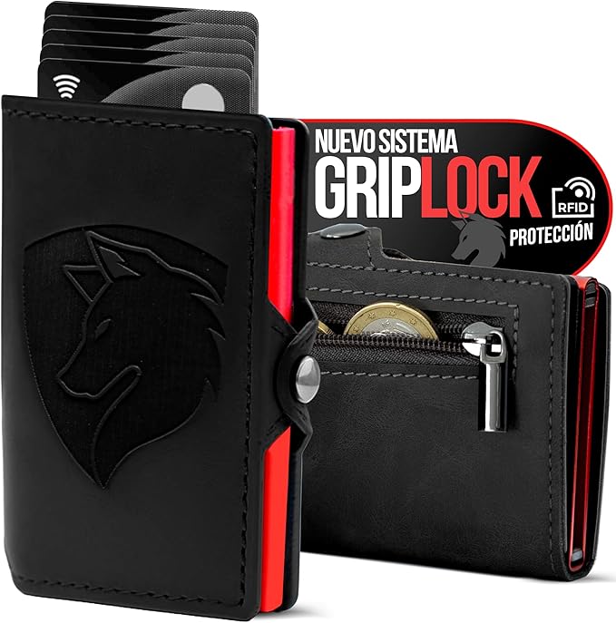Smart RFID Blocking Wallet for Men – Slim Metal Card Holder with Money Clip – Intelligent Minimalist Wallet Holds 6 to 12 Cards – Compact Credit Card Case & Secure Travel Organiser (AlfaStyle)