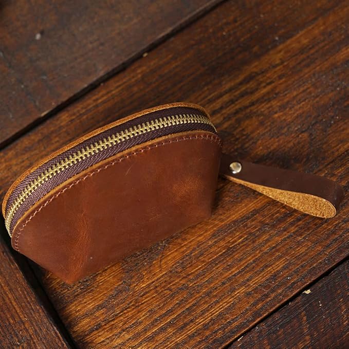 1 Pcs Leather Mini Medieval Coin Pouch, Coin Organizer, Change Holder, Cute Genuine Leather Coin Purse,Leather zipper Pouch for Men & Women